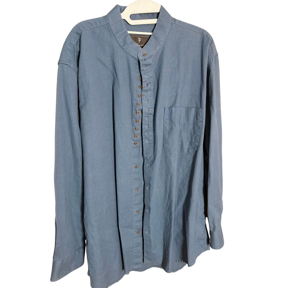 Celtic Ranchwear Blue Linen Blend Grandad Shirt Mens L Irish Collar Button Tunic